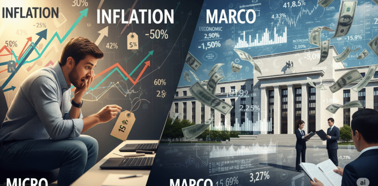 Visual representation of inflation's dual impact: rising consumer costs and institutional monetary policy response