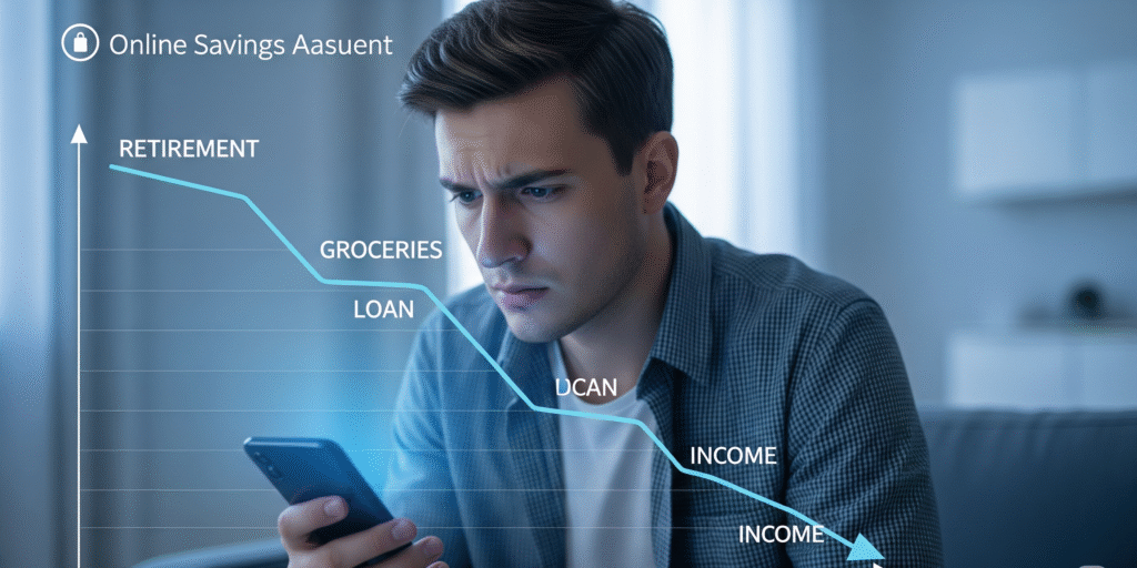Person checking finances as inflation reduces savings and purchasing power