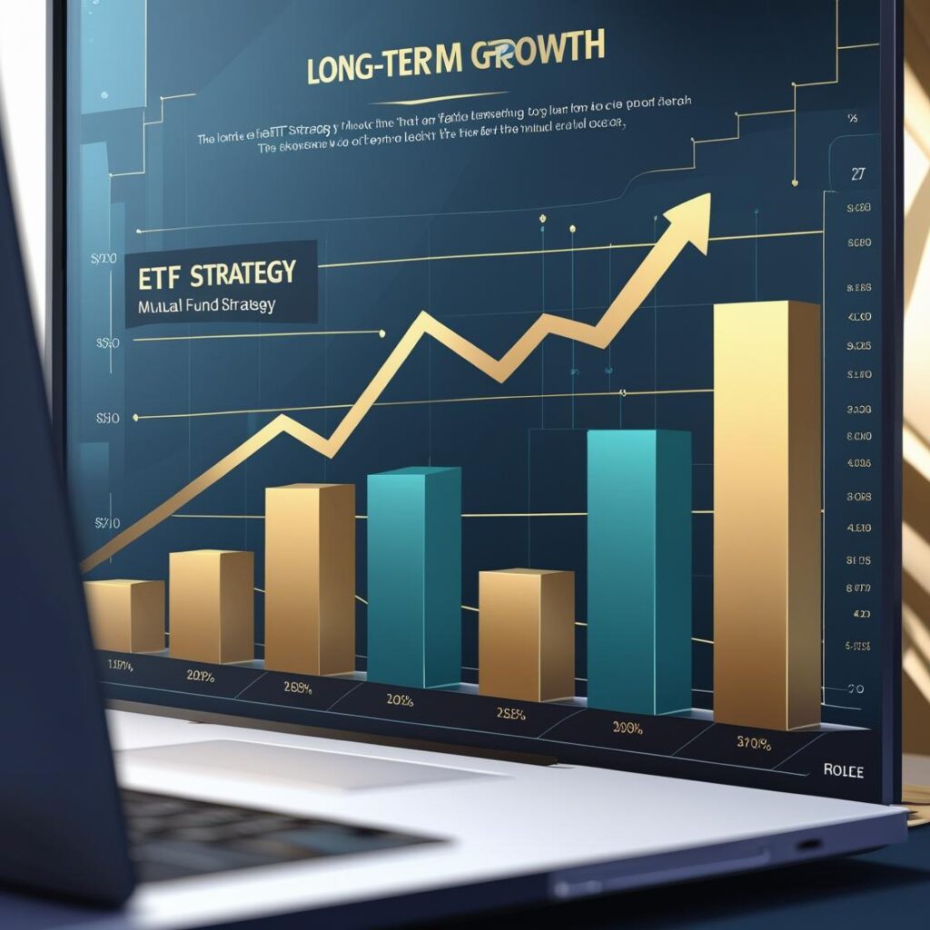 Projected long-term growth of ETF and mutual fund investments shown in a clean bar chart