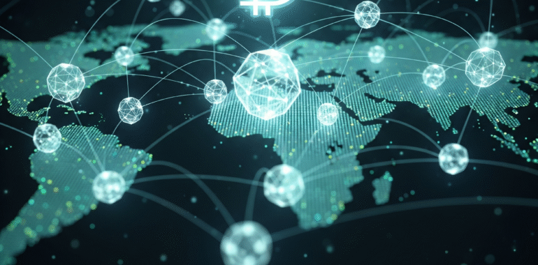 Blockchain network illustrating decentralized digital currencies